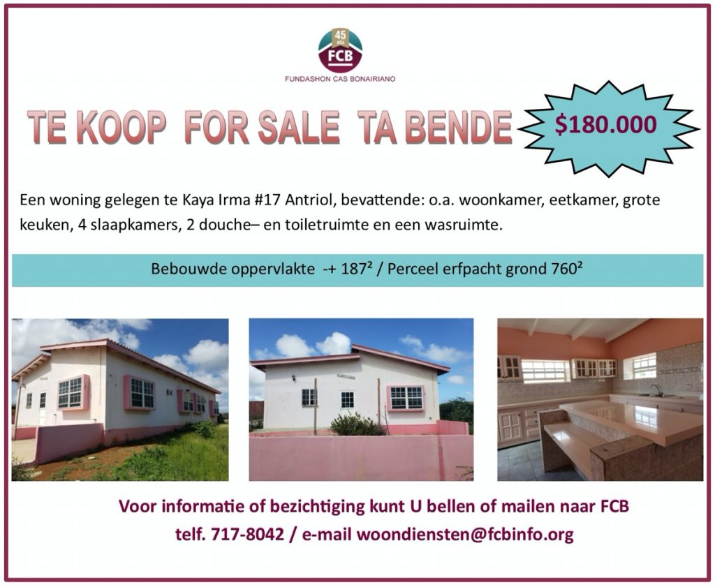 Huis te Koop op Bonaire bij FCB; Kaya Irma